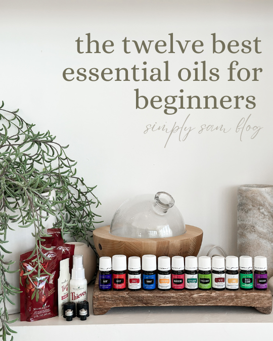 essential oils with the words "the twelve best essential oils for beginners"