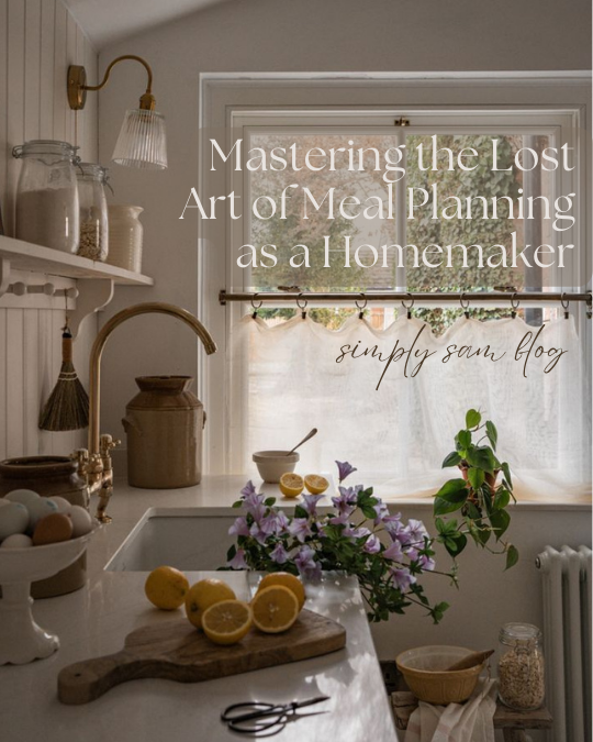 Kitchen with the words "meal planning as a homemaker"